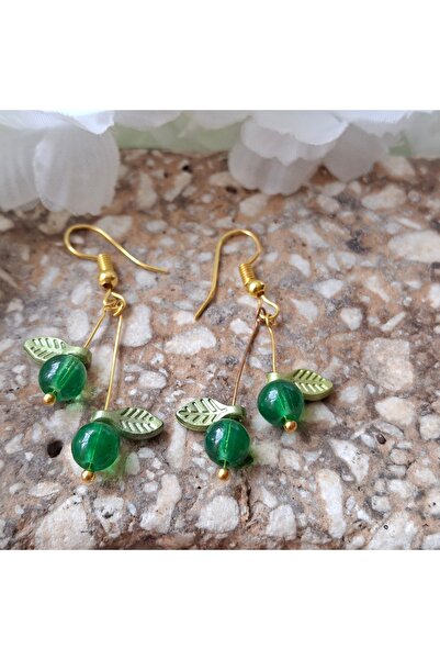 azra takı tasarım امرأة خضراء مصنوعة يدويًا، أقراط الكرز المتدلية