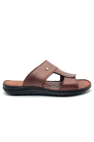 KOCAMANLAR Soldier 1928-25 100% Genuine Leather Men's Full Orthopedic Slippers Taba