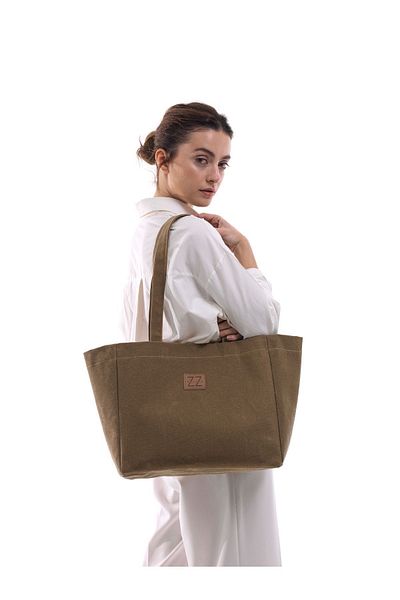 ZZ DESİGN Canvas Tote Bag Large Size Women's Shoulder Bag Waxed Canvas Fabric Laptop Bag