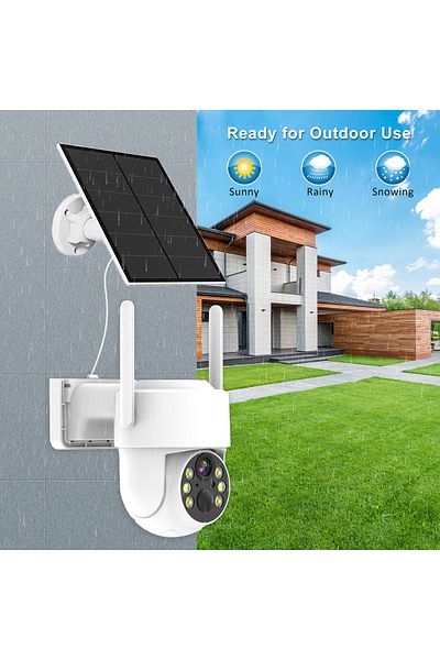 zyteq Cameră Wi-Fi de exterior, solară, 1080P, vedere nocturnă, alertă de mișcare, IP65, 8000mAh, SD/Cloud