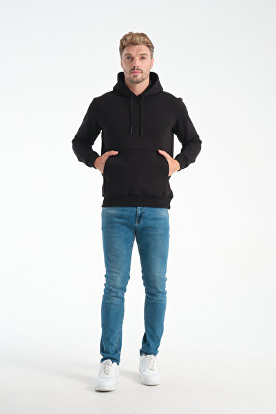 KAPHONE Erkek Kışlık Kanguru Cepli İçi Polarlı Baskısız