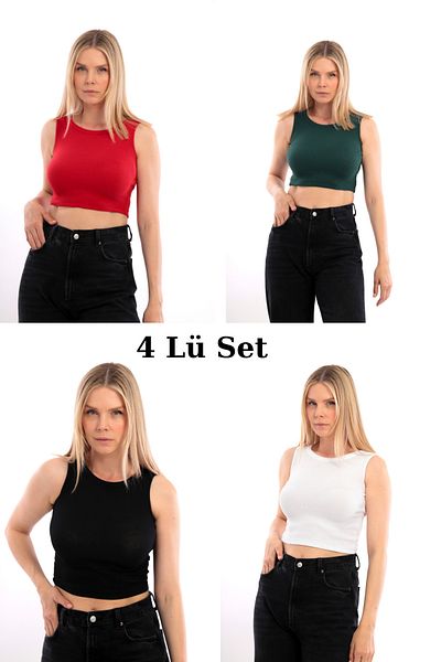 İpeqCollection Set de 2 bluze din bumbac pieptănat Crop Bustier cu bretele Un set de calitate