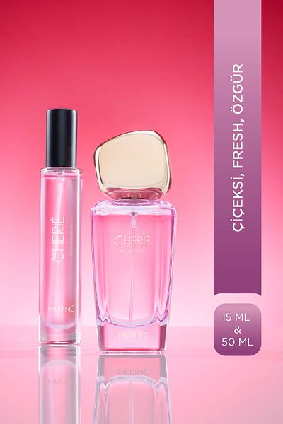 Imprime مجموعة عطور Cherié EDP 50 مل وحجم السفر 15 مل للنساء I زهري وطازج I الفراولة والأناناس والبيون