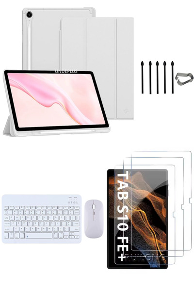 Covpor Samsung Galaxy Tab S10 FE+ Plus Flip Kılıf+Klavye Mouse+S Pen Yedek Uç...