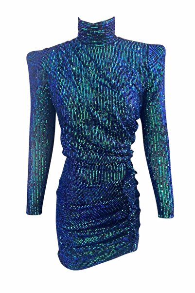 ElifNaz Yeşil Lacivert Payetli Elbise