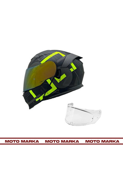 Sway 912 A1 SARI ÇİFT VİZÖR ÇENE AÇILIR KASK