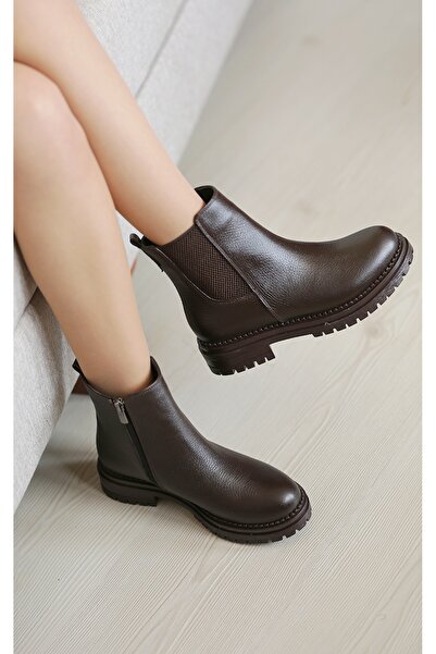 EREN SHOES BAG (СЕУЛ) Коричневі боти з натуральної шкіри з гумовими деталями та застібкою-блискавкою, ортопедичні, з натуральної шкіри