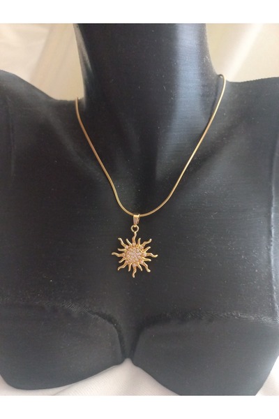 lavantebutik Güneş Tasarımlı Mineli Zirkon Taşlı Gold Kaplama 316 L Çelik KOL...