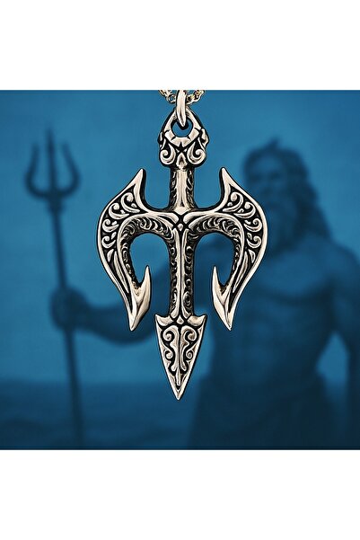 VİKİNGS Paslanmaz Çelik Neptune Trident Gladyatör Poseidon Mızrak Erkek Kolye