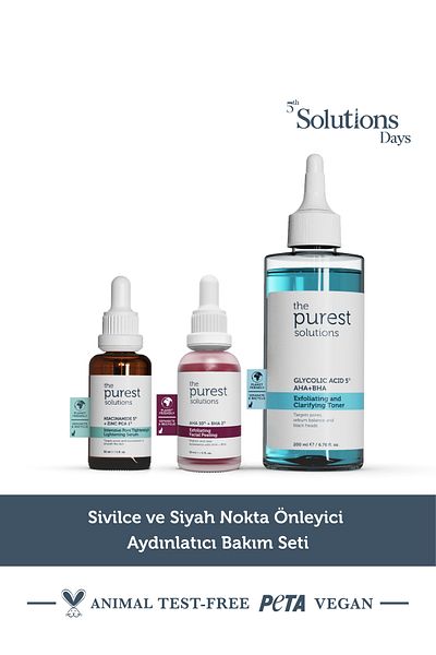 The Purest Solutions Set de îngrijire pentru strălucire care ajută la prevenirea acneei și a punctelor negre 200 ml + 30 ml + 30 ml