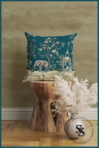 SasoHome Pernă decorativă pentru cadou cu model turcoaz elefant și trandafiri - husă de pernă