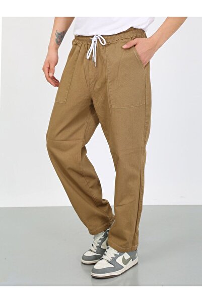 KAİZER DENİM Camel Rengi Oversize Premium Sewing Cepli Yürüyüş Pantolonu-Came...