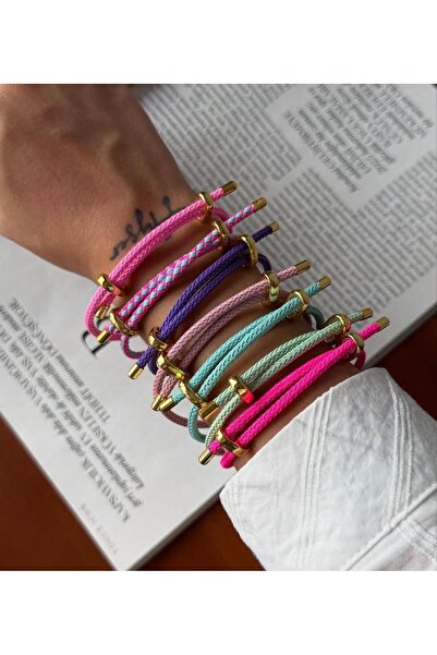 Xui Lila Renkli Ayarlanabilir Çelik Detaylı Örme İp Bileklik