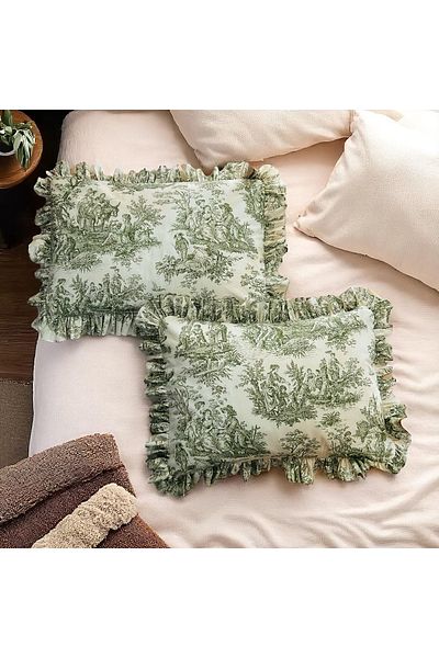 MundoLindo Μαξιλαροθήκη Frill Μονό Γαλλικό Στυλ Country House 2 τμχ 50 x 70 cm