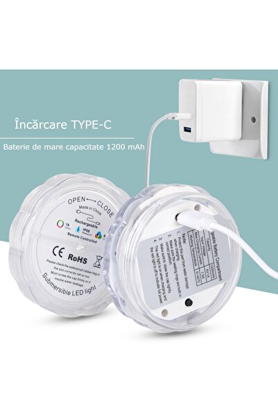 GBV LOGIC Underwater light with remote control, 10 LEDs, 1200mAh rechargeable battery, swimming pool, aquarium