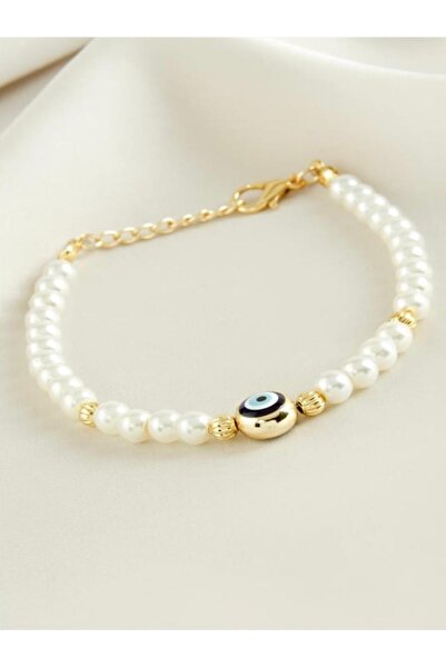 KANERUZ Evil Eye Bead Stone Pearl Bracelet White