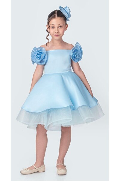 Baby BabyAden Rochii de seară pufoase din satin cu guler barcă cu cataramă detaliată cu trandafiri Costum pentru petrecere de aniversare rochie pentru fete