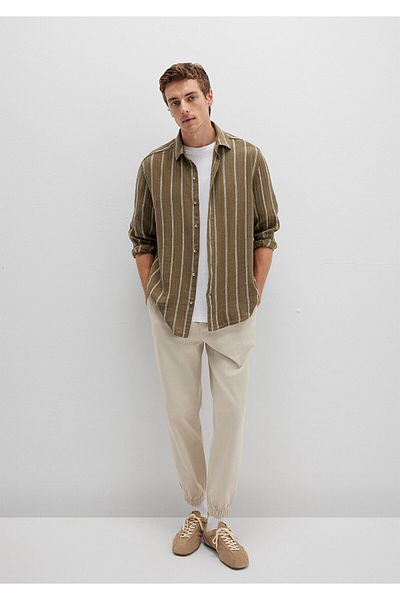 Mavi Linen Blend Striped Khaki Shirt Regular Fit / Regular Cut 0211730-91111