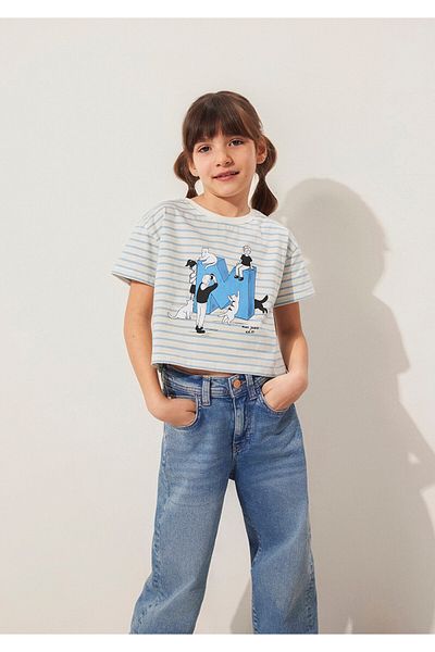 Mavi M Logo Print Blue Line T-Shirt Loose Relaxed Fit 7610285 -83766