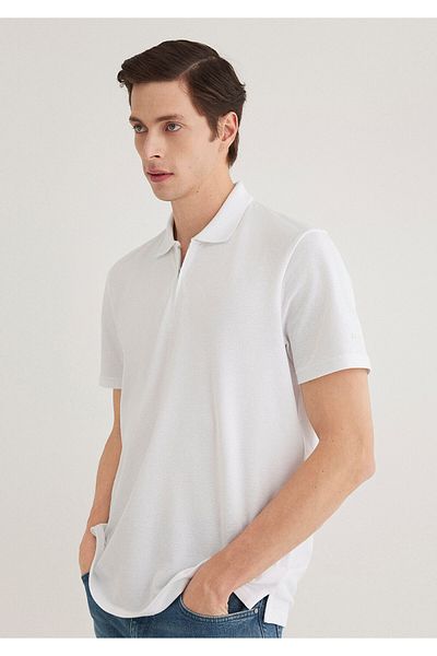 Mavi Weißes Polo-T-Shirt mit halbem Reißverschluss, reguläre Passform 0612525 -620