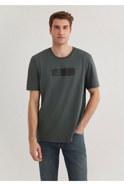 Mavi Schwarzes bedrucktes grünes T-Shirt mit normaler Passform 0612528 -71598