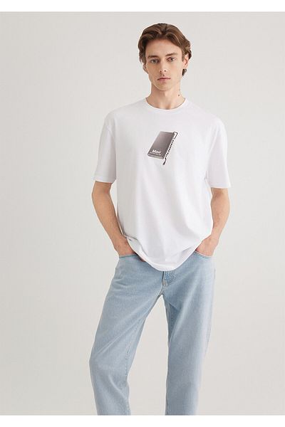 Mavi Weißes bedrucktes T-Shirt mit lockerer Passform - 0612483 -620