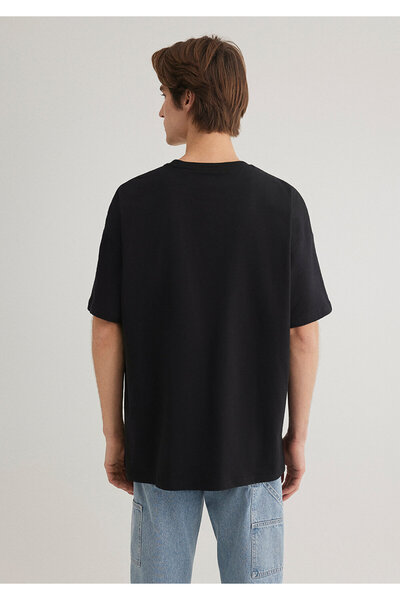 Mavi Baskılı Siyah Tişört Oversize / Geniş Kesim 0612469-900