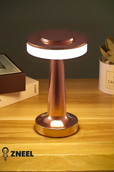 ZNEEL Rose Gold Dokunmatik Metal Masa Lambası – 3 Renk Ayarlı, Şarjlı, 8 Saat...