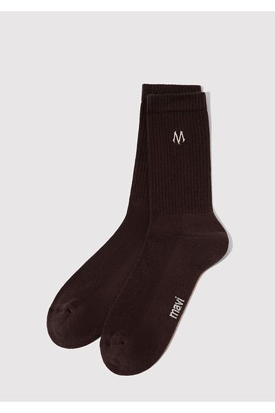 Mavi Seal Logo Printed Brown Socket Socks 0911618 -85397