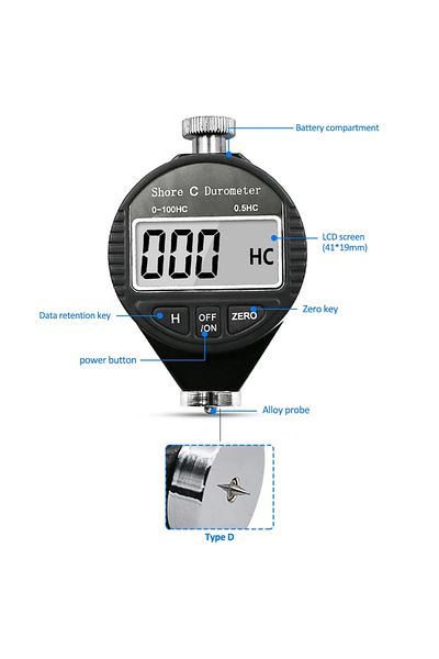 Choice مقياس صلابة الشاطئ الرقمي 0-100HD، جهاز اختبار صلابة رقمي، مقياس صلابة الشاطئ 0-100 A/C/D Fo