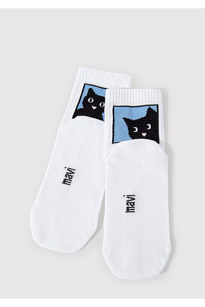 Mavi Cat Embroidered White Socks 1912724-70053
