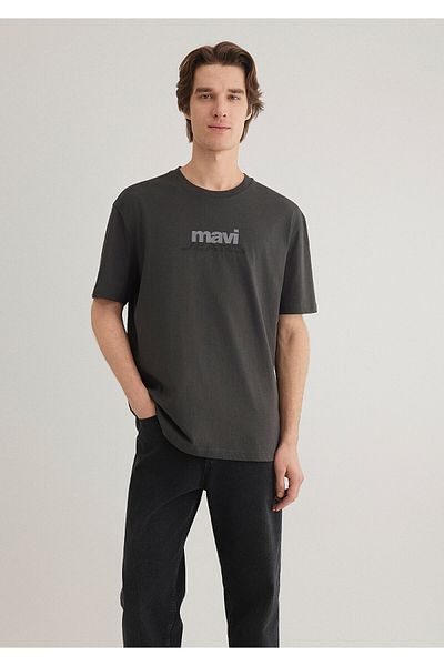 Mavi Anthracite Logo Printed Loose Cut T-Shirt - 0612355 -80955