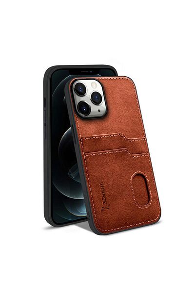 Zebana Apple iPhone 11 Pro Max Compatible Case Luxury Leather Case with Card Holder Brown