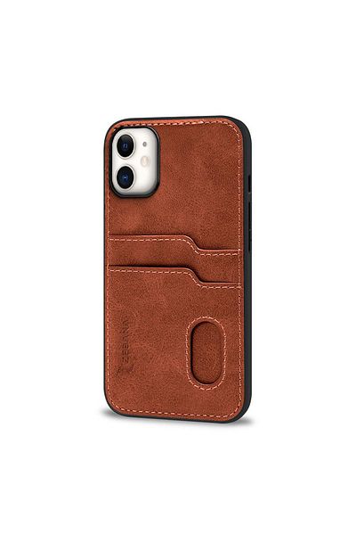 Zebana Apple iPhone 11 Compatible Case Luxury Leather Case with Card Holder Brown
