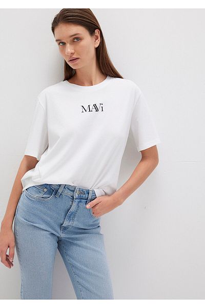 Mavi Weißes T-Shirt mit Logo-Print, reguläre Passform / normaler Schnitt 1611594-620