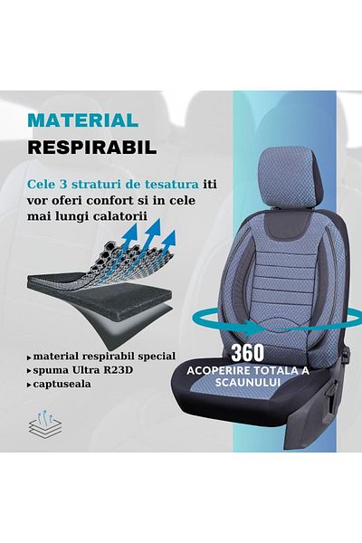 SMARTIC Huse scaune auto, City, 11 piese, compatibile airbag, rabatabile, 3 straturi de material