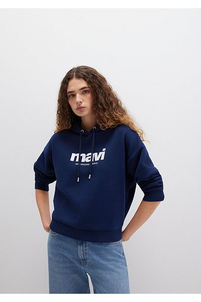Mavi Granatowa bluza z kapturem i nadrukiem z logo 168334-70488