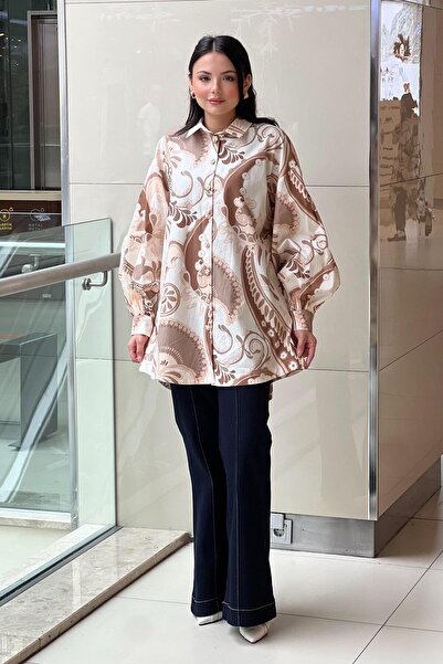Ghisa Shawl Patterned Pearl Button Cotton Shirt
