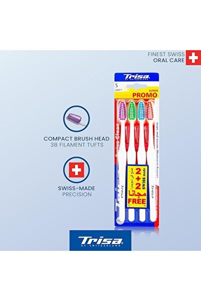 Trisa فرشاة أسنان فوكس متوسطة الحجم، مجموعة متنوعة من 4 قطع، عبوة من 4 قطع لل...