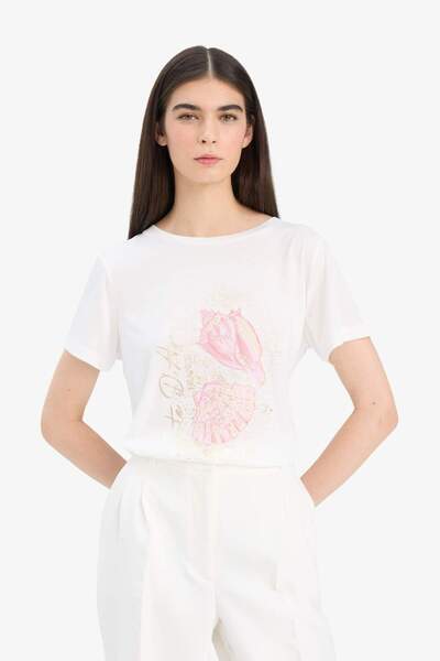 DeFacto Bedrucktes Kurzarm-T-Shirt mit normaler Passform und Rundhalsausschnitt F5103AX25SM