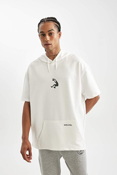 DeFacto Μπλουζάκι με κουκούλα Shaquille O'neal Oversize - Πίσω στάμπα, κοντό μανίκι 3173021