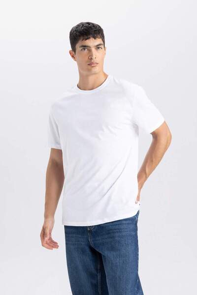 DeFacto 100% Cotton New Regular Fit Crew Neck Basic Plain Short Sleeve T-Shirt E1090Axns