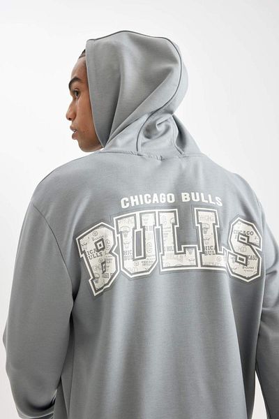 DeFacto Hanorac din țesătură pentru scafandru cu glugă, gri pentru bărbați, Fit Nba Chicago Bulls D2568ax24au