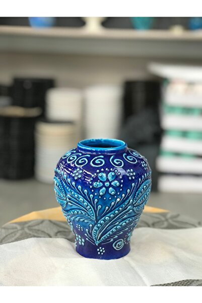 RGS HOMELİFE Vază din ceramică cu model în relief turcoaz realizată manual – ...