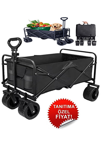 Tisul Katlanır El Arabası Kamp & Plaj Arabası FREN SİSTEMLİ RULMANLI KALIN TEKER
