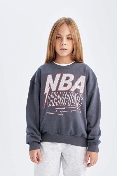 DeFacto Kız Çocuk NBA Wordmark Oversize Geniş Kalıp Bisiklet Yaka Sweatshirt C9508A824AU