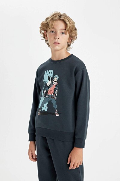 DeFacto Erkek Çocuk 2'li Takım Baskılı Sweatshirt Beli Lastikli Eşofman Altı D2038A824AU