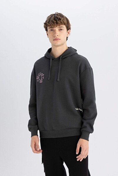 DeFacto Keith Haring Boxy Fit Kapüşonlu Sırt Baskılı Sweatshirt C6520AX24AU