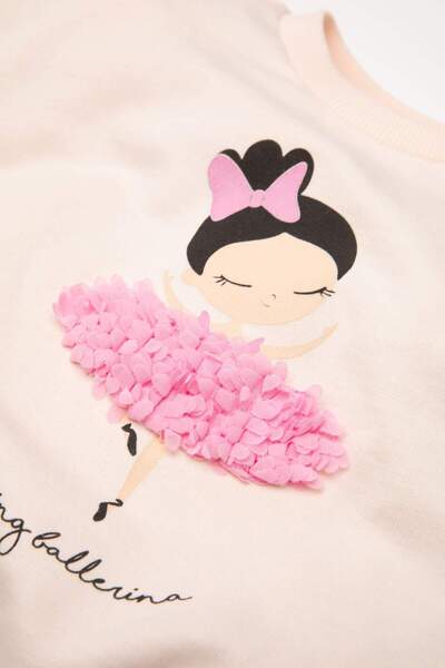 DeFacto Ballerina Printed Baby Girl Cotton Sweatshirt and Ribbed Leggings Set - D6203A5Ns