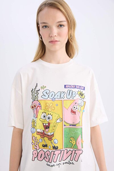 DeFacto Cool SpongeBob Oversize Φαρδύ μπλουζάκι με κοντό μανίκι D9105AX25SM